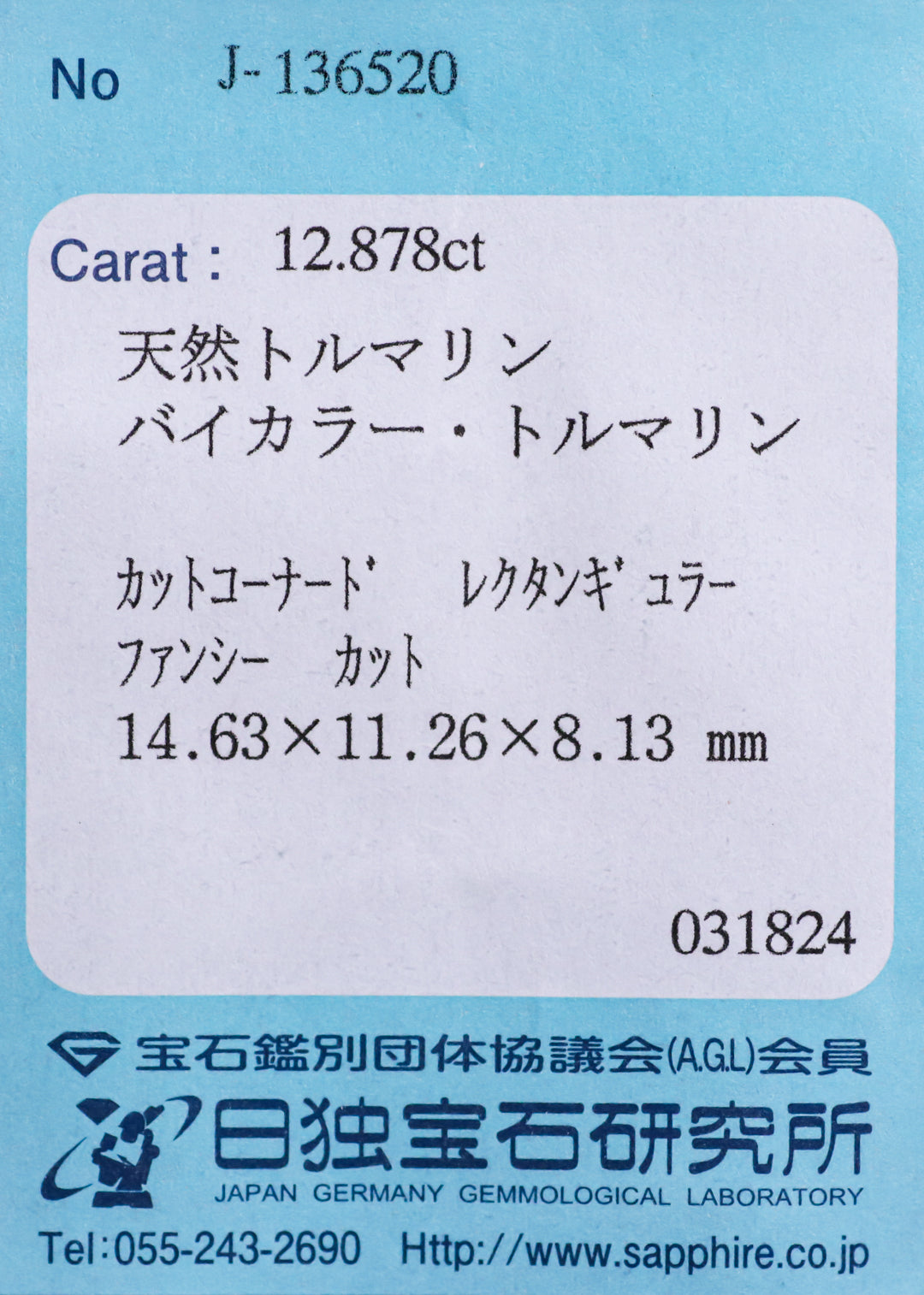 天然　バイカラートルマリン　12.870ct