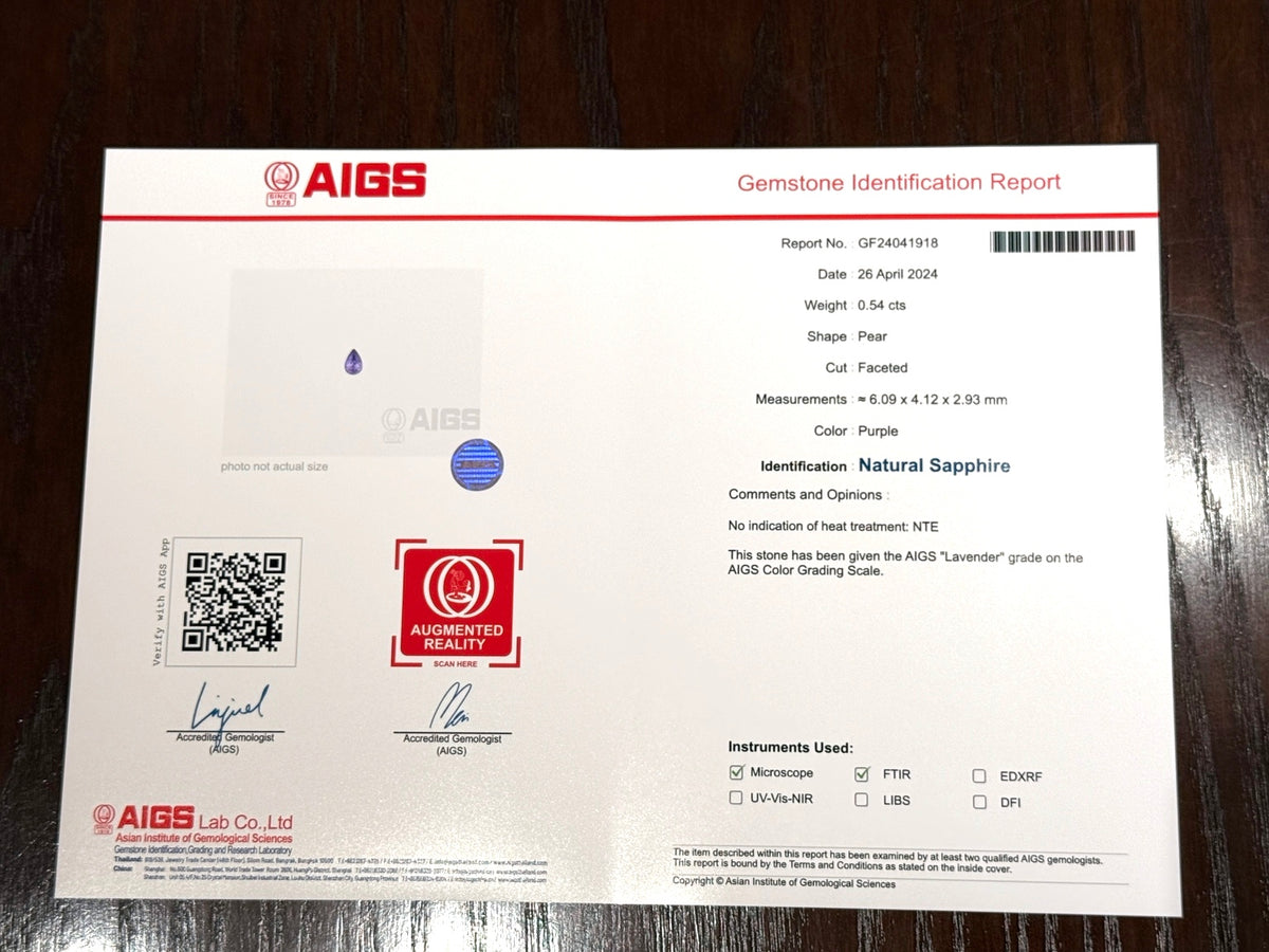 AIGS鑑別書 GF24041918 非加熱ラベンダーサファイア