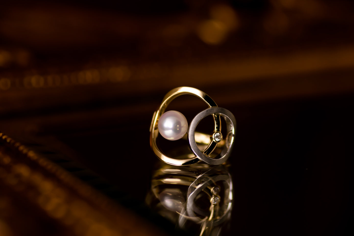 K18/Pt900 あこやパールリング [Life with Modern]