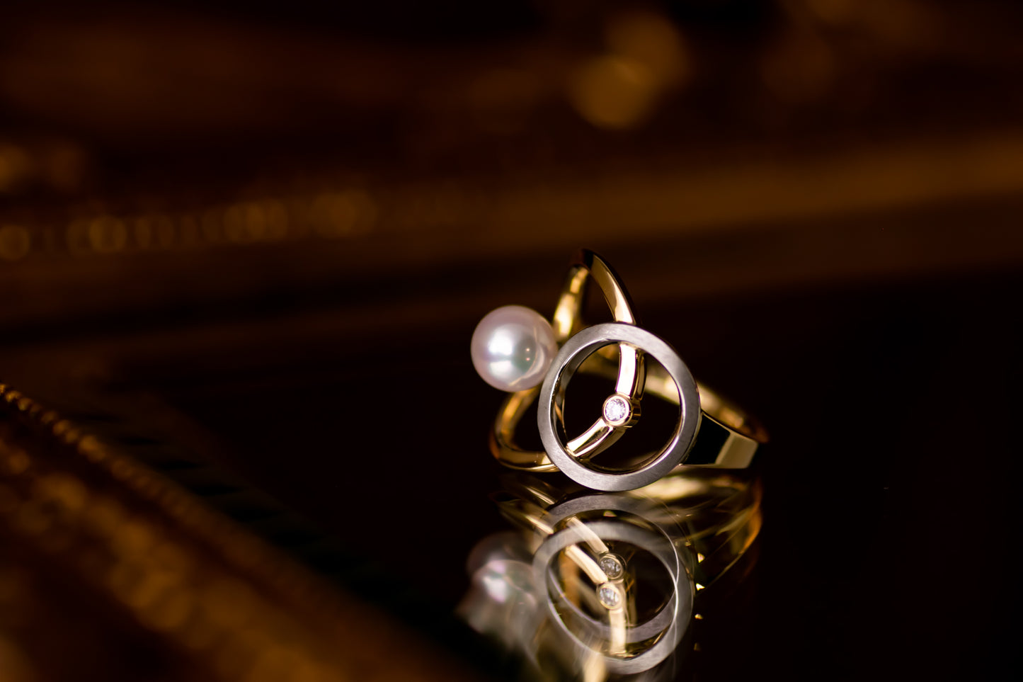 K18/Pt900 あこやパールリング [Life with Modern]