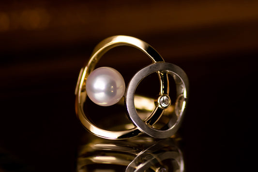 K18/Pt900 あこやパールリング [Life with Modern]
